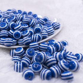 12mm Royal Blue with White Stripes Resin Chunky Bubblegum Beads