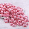 Front view of a pile of 12mm Salmon Pink with White Stripes Resin Chunky Bubblegum Beads