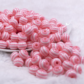 12mm Salmon Pink with White Stripes Resin Chunky Bubblegum Beads
