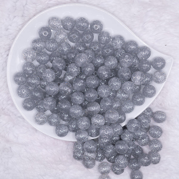 top view of a pile of 12mm Silver Shimmer Glitter Sparkle Bubblegum Beads - 20 Count
