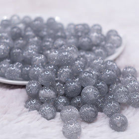 12mm Silver Shimmer Glitter Sparkle Bubblegum Beads - 20 Count