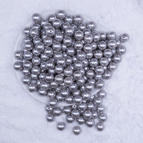 12mm Silver with Glitter Faux Pearl Acrylic Bubblegum Beads - 20 Count