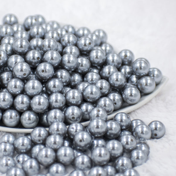 Front view of a pile of 12mm Silver Pearl Acrylic Bubblegum Beads [20 Count]