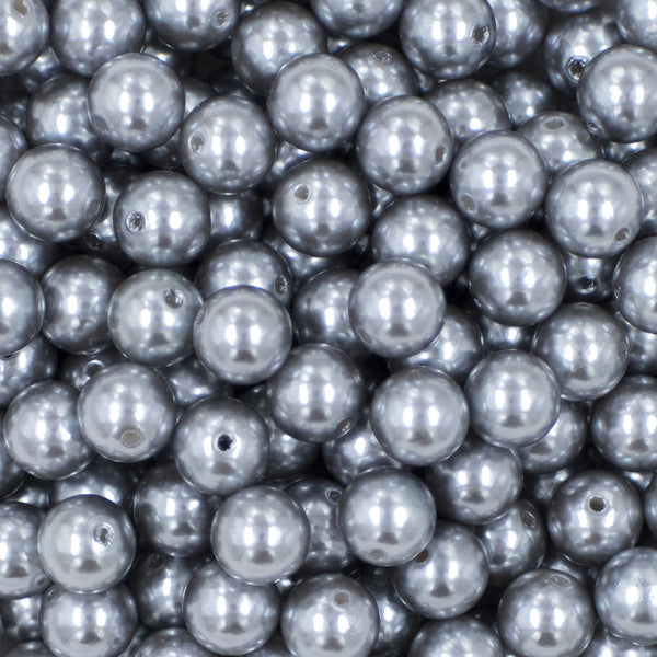 Close up view of a pile of 12mm Silver Pearl Acrylic Bubblegum Beads [20 Count]