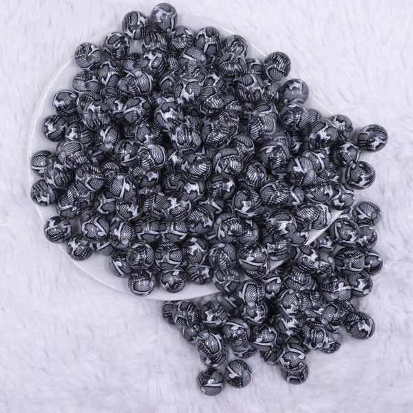 top view of a pile of 12mm Black & White Snake Print Acrylic Bubblegum Beads - 20 Count