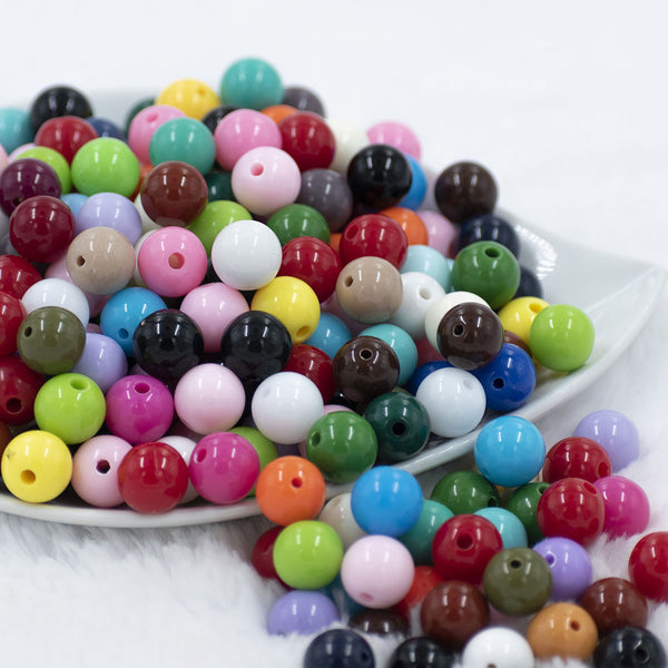 Front view of a pile of 12mm Mixed Solid Acrylic Bubblegum Beads [50 & 100 Count]