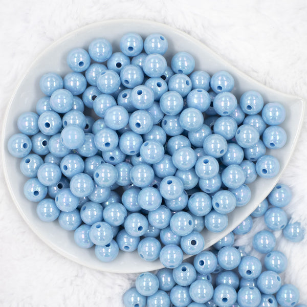 Top view of a pile of 12mm Blue AB Solid Acrylic Bubblegum Beads [20 Count]