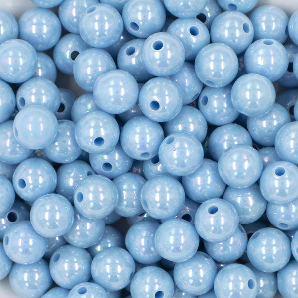 Close up view of a pile of 12mm Blue AB Solid Acrylic Bubblegum Beads [20 Count]