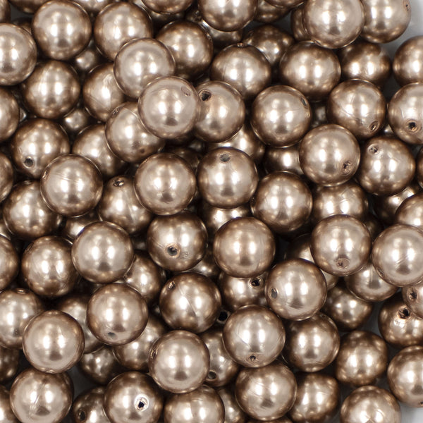 close up view of a pile of 12mm Champagne Gold Faux Pearl Acrylic Bubblegum Beads [20 Count]