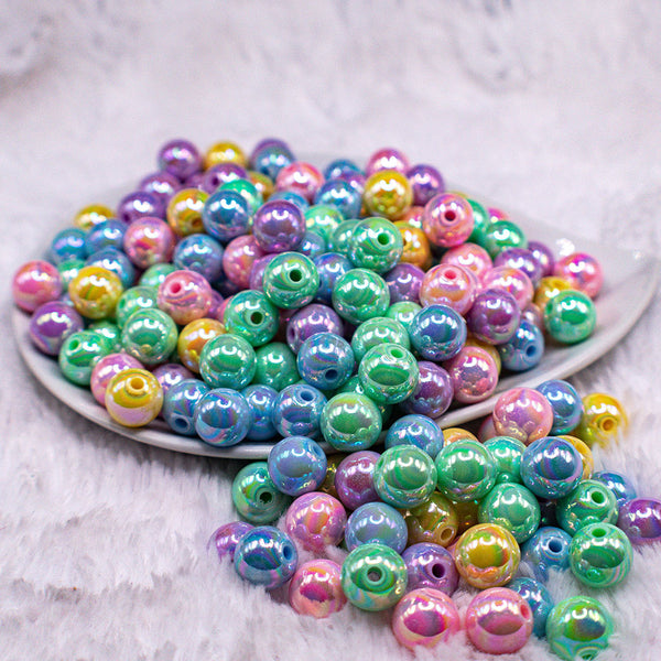 Front view of a pile of 12mm Pastel Solid Color AB Mix Acrylic Bubblegum Beads Bulk [Choose Count]