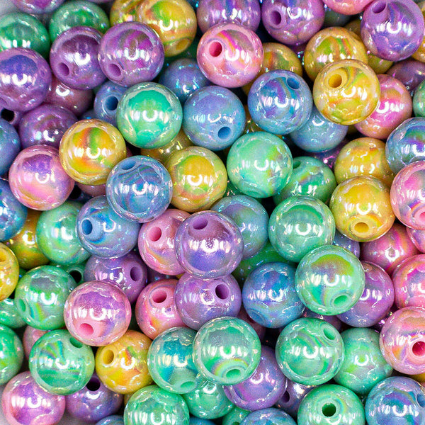 Close up view of a pile of 12mm Pastel Solid Color AB Mix Acrylic Bubblegum Beads Bulk [Choose Count]
