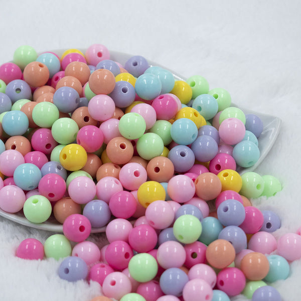 Front view of a pile of 12mm Pastel Solid Color Mix Acrylic Bubblegum Beads Bulk [100 Count]
