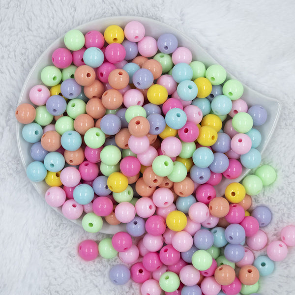 Top view of a pile of 12mm Pastel Solid Color Mix Acrylic Bubblegum Beads Bulk [100 Count]