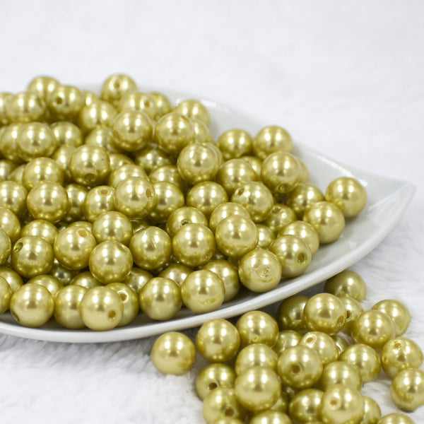 front view of a pile of 12mm Pear Green Faux Pearl Acrylic Bubblegum Beads [20 Count]