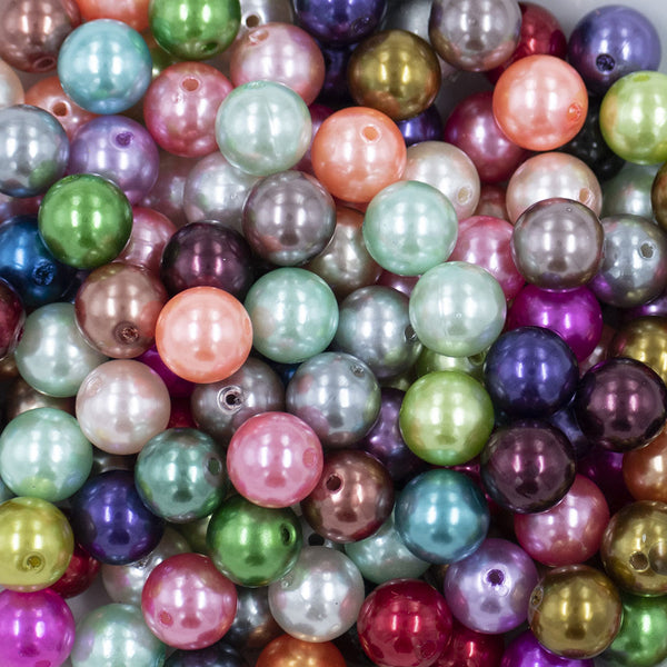 Close up view of a pile of 12mm Mixed Pearl Acrylic Bubblegum Beads [Choose Count]