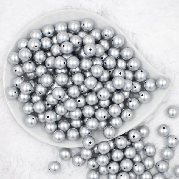 Top view of a pile of 12mm Matte Silver Acrylic Bubblegum Beads [20 & 50 Count]
