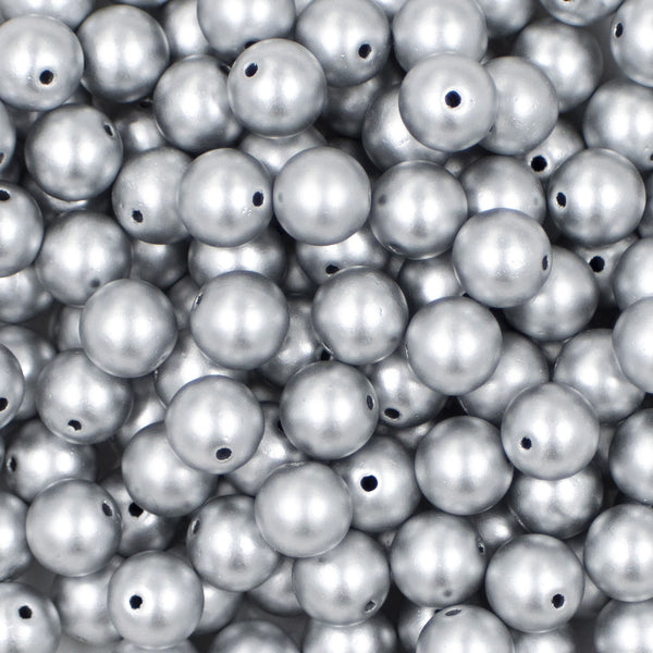 Close up view of a pile of 12mm Matte Silver Acrylic Bubblegum Beads [20 & 50 Count]
