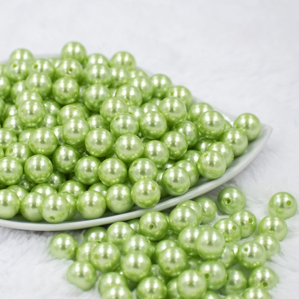 front view of a pile of 12mm Spring Green Faux Pearl Acrylic Bubblegum Beads [20 Count]