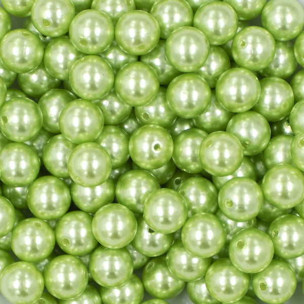 close up view of a pile of 12mm Spring Green Faux Pearl Acrylic Bubblegum Beads [20 Count]