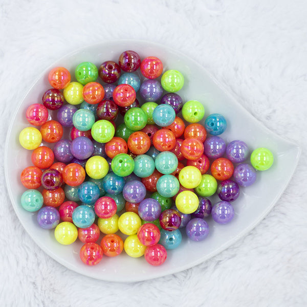 Top view of a pile of 12mm Neon Solid Color AB Mix Acrylic Bubblegum Beads Bulk [Choose Count]