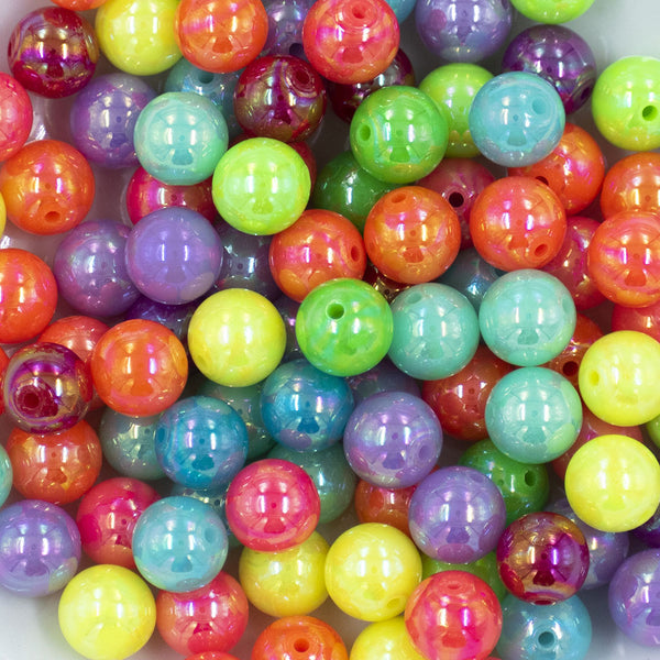 Close up view of a pile of 12mm Neon Solid Color AB Mix Acrylic Bubblegum Beads Bulk [Choose Count]