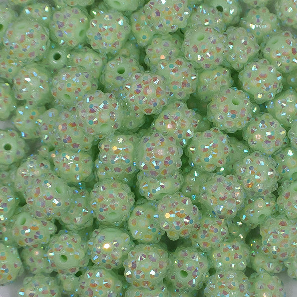 Close up view of a pile of 12mm Spearmint Green Rhinestone Bubblegum Beads [10 & 20 Count]
