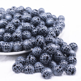 12mm Black & White Spider Web Print Bubblegum Beads