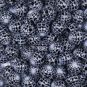 12mm Black & White Spider Web Print Bubblegum Beads