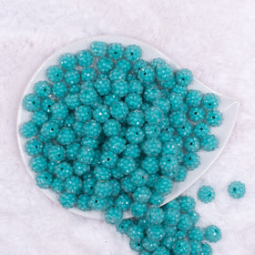 12mm Teal with Clear Rhinestone Bubblegum Beads - Choose Count