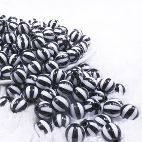 12mm Black with White Stripe Beach Ball Bubblegum Beads - 20 count