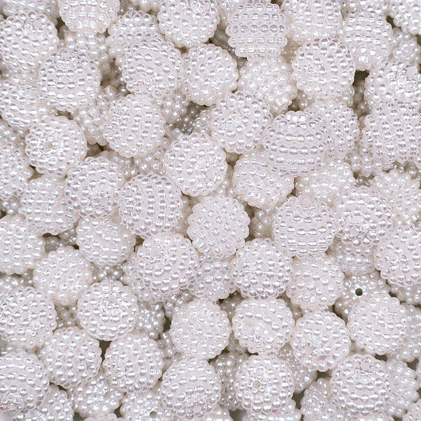 Close up view of a pile of 12mm White Ball Bead Chunky Acrylic Bubblegum Beads