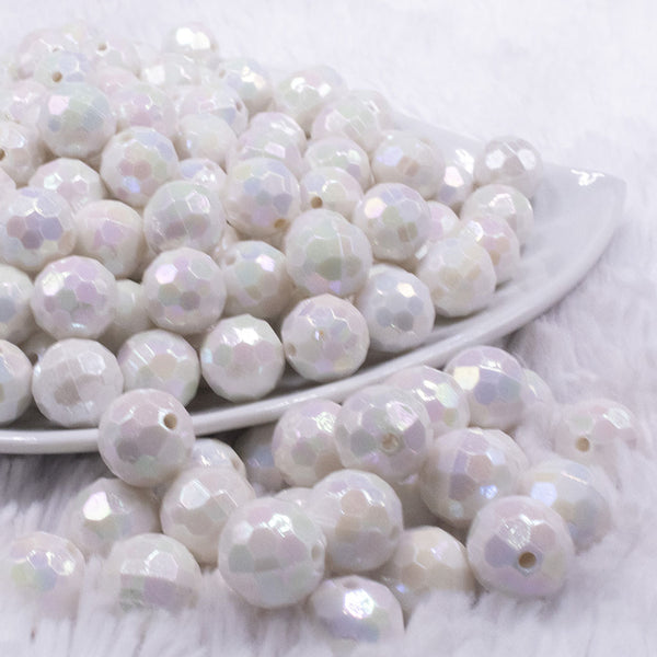 front view of a pile of 12mm White Disco AB Solid Acrylic Bubblegum Beads12mm White Disco AB Solid Acrylic Bubblegum Beads