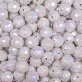 12mm White Disco AB Solid Acrylic Bubblegum Beads