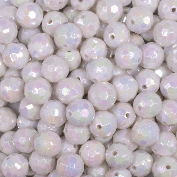 close up view of a pile of 12mm White Disco AB Solid Acrylic Bubblegum Beads12mm White Disco AB Solid Acrylic Bubblegum Beads