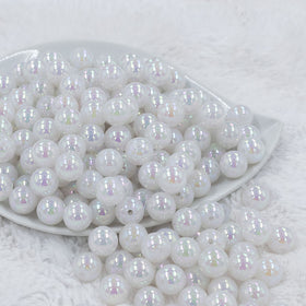 12mm White Iridescent AB Solid Acrylic Bubblegum Beads