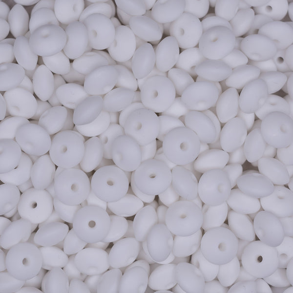 top view of a pile of 12mm White Lentil Silicone Bead