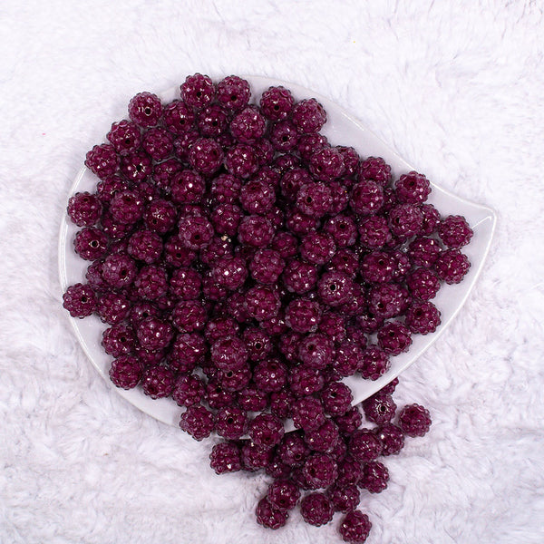 Top view of a pile of 12mm Wine Purple with Clear Rhinestone Bubblegum Beads - Choose Count