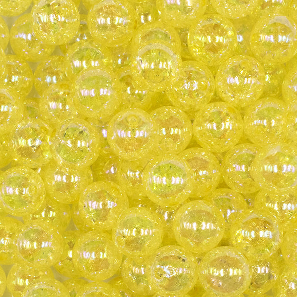 Close up view of a pile of 12mm Yellow Crackle Bubblegum Beads