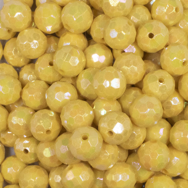 close up view of a pile of 12mm Yellow Disco AB Solid Acrylic Bubblegum Beads