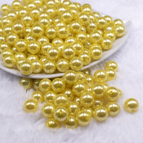 12mm Yellow with Glitter Faux Pearl Acrylic Bubblegum Beads - 20 Count