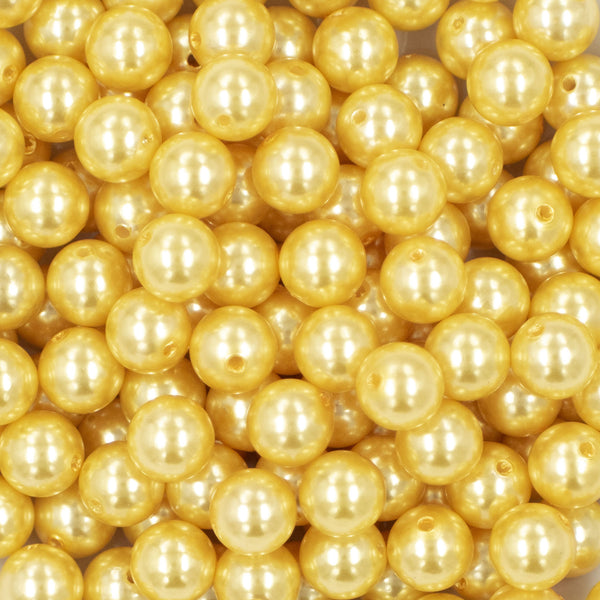 close up view of a pile of 12mm Yellow Pearl Acrylic Bubblegum Beads [20 Count]