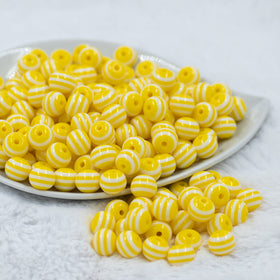 12mm Yellow with White Stripes Resin Chunky Bubblegum Beads