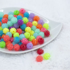 12mm Neon Clear Rhinestone Acrylic Bubblegum Bead Mix [Choose Count]