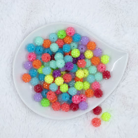12mm Neon Clear Rhinestone Acrylic Bubblegum Bead Mix [Choose Count]