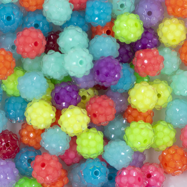 Close up view of a pile of 12mm Neon Clear Rhinestone Acrylic Bubblegum Bead Mix [Choose Count]