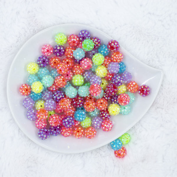 Top view of a pile of 12mm NEON Rhinestone AB Mix Acrylic Bubblegum Beads [Choose Count]