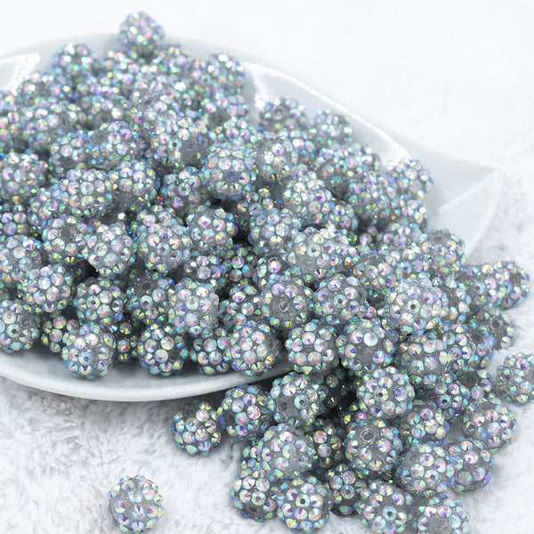 Front view of a pile of 12mm Clear Hologram Shimmer Rhinestone AB Bubblegum Beads [10 & 20 Count]