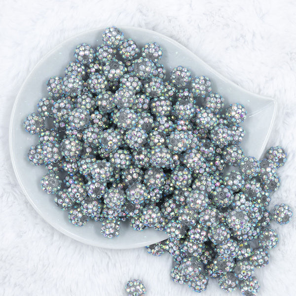 Top view of a pile of 12mm Clear Hologram Shimmer Rhinestone AB Bubblegum Beads [10 & 20 Count]