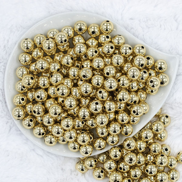 Top view of a pile of 12mm Gold Reflective Bubblegum Beads [20 & 50 Count]