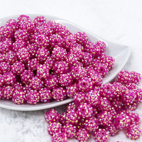 12mm Hot Pink Rhinestone Bubblegum Beads [10 & 20 Count]